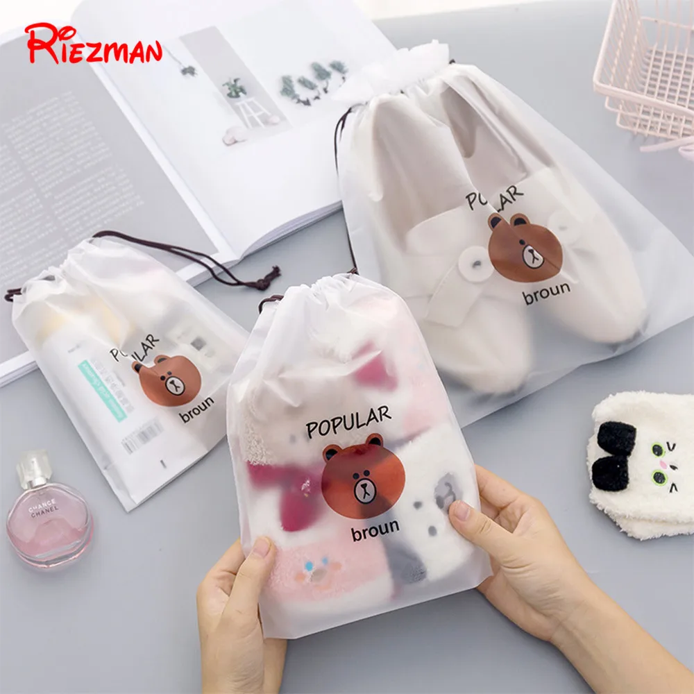  Luggage Organizer Cartoon Portable Drawstring Dustproof Storage Bag Travel Cosmetic Transparent Mat