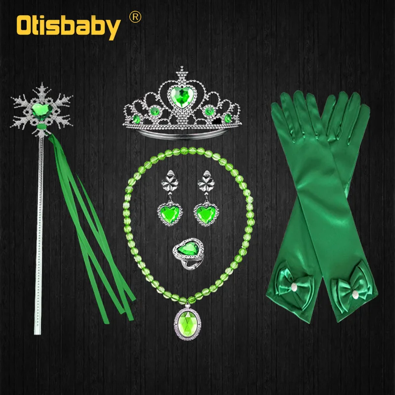 Green Crown Set Рождественское детское карнавальное платье для косплея, костюм лягушки, Детские вечерние платья Tiana - Цвет: Green Crown Set