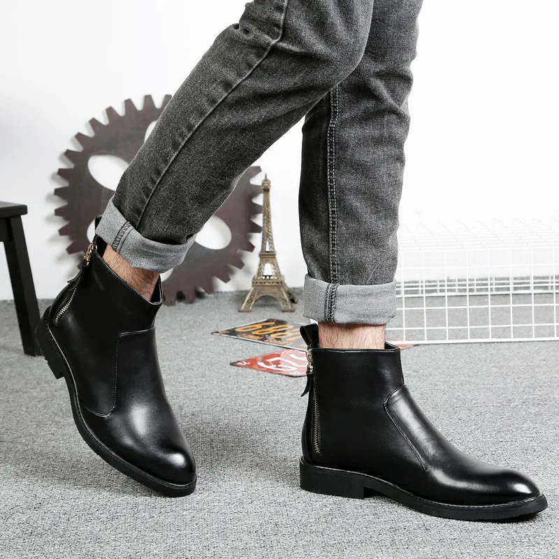 Мужские ботинки; черные мужские ботинки «Челси»; водонепроницаемые ботильоны из натуральной кожи без застежки; Мужская обувь для увеличения роста; botas hombre