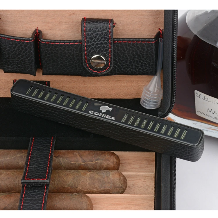 Чехол для сигары COHIBA, кожаный, с подкладкой из кедра, для путешествий, мини-коробка для увлажнения, держатель для сигар с резаком, зажигалка, набор с увлажнителем