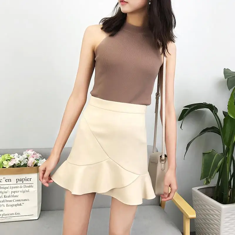 Yfashion женская летняя юбка мода OL женский Одноцветный с оборкой, с высокой посадкой с оборками безопасности стрейч-юбки хлопок рыбий хвост юбка