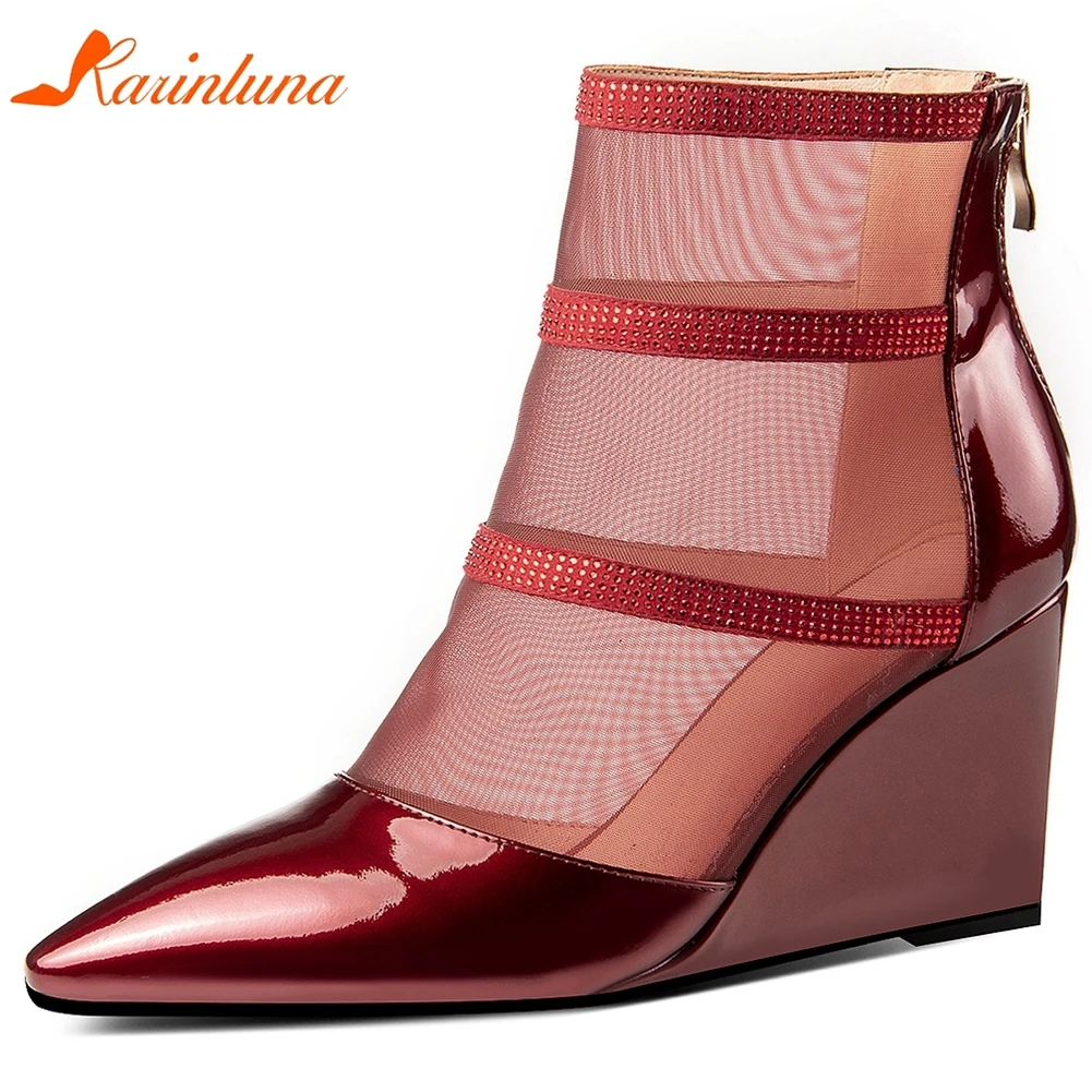 

Karinluna New Design 2020 High Quality Zipper Shoes Woman Pumps Female Wedge High Heels Pointed Toe Summer Pumps Women Shoes