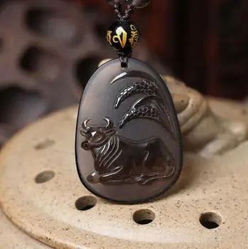 

Natural Ice Kinds Obsidian Pendant Lucky Ox Amulet Security And Peace