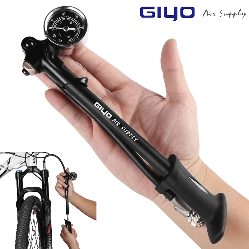 GIYO 300PSI Air Supply Inflator Bicycle Pump To Inflate Fork Shock Fits Schrader With psi/bar Gauge Bleeder Foldable Hose GS02D |
