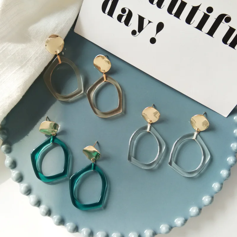 

Transparent Blue Irregular Clip Earrings Without Piercing Simple Stylish Multicolor Earrings