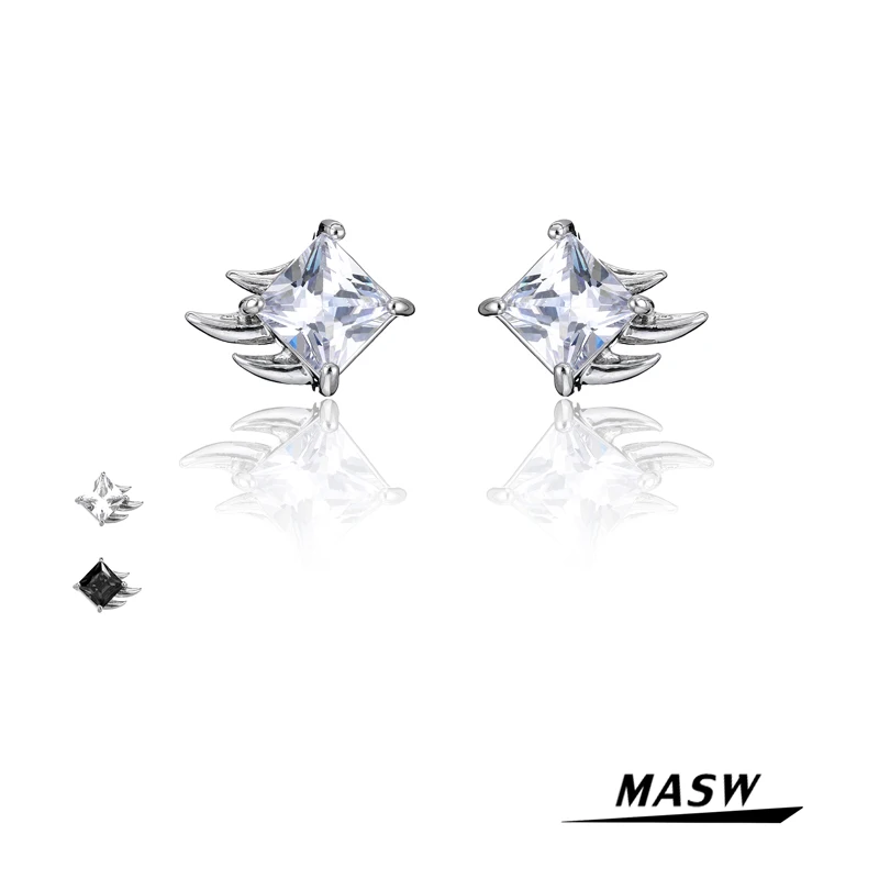 MASW Delicate Design Stud Earrings Hot Sale Pretty Silvery Color Brass Metal With High Quality AAA Zircon Women Jewelry | Украшения и