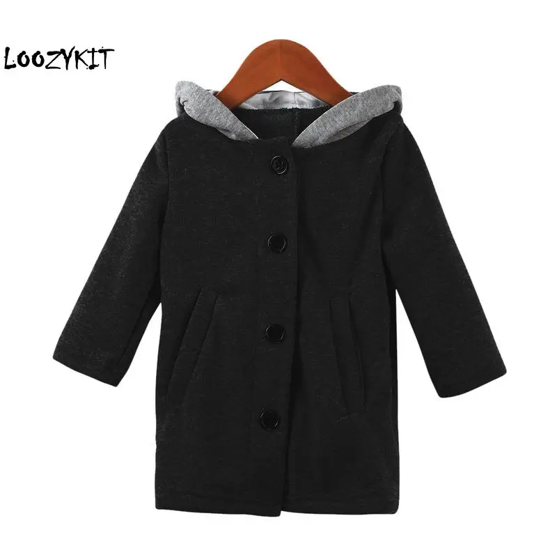 

CYSINCOS Children's Spring and Autumn Long Sleeve Solid Color Button Down Jacket Cute Rabbit Ear Hooded Coat Top Outwear