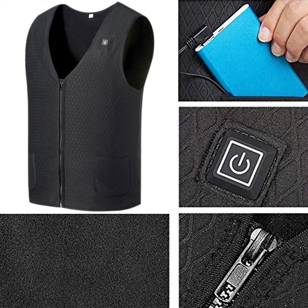 Men Women Electric Heating Vest USB Heated Coat Winter Warm Outwear Tops H9