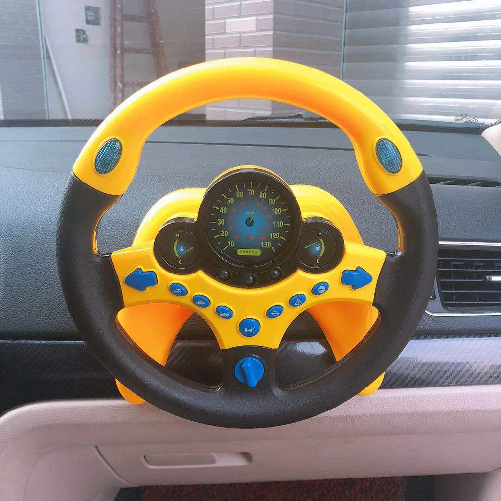 2 Pcs Simulation Co-pilot Simulation Steering Wheel with LED Light and Base for Kids Children Car Toy
