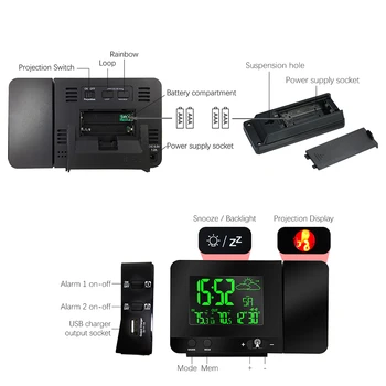 

Hot Digital LCD Radio-Controlled Alarm Clock with Weather Station Temperature Calendar Display Dual Alarm USB Charging Function