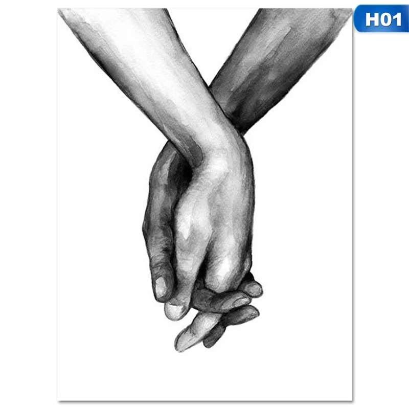 Wall Canvas Prints Black White Holding Hands Abstract Minimalist Decor Pictures