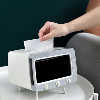 

Boxes With Disposable Napkins TV Tissue Box Cover Paper Multifunctional Case With Phone Holder Home Table Accessories