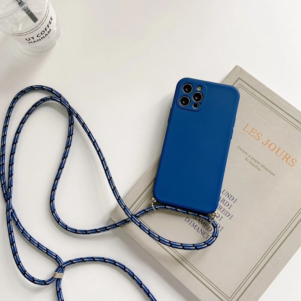 thumbnail image 1 of Funda de silicona líquida con cordón y correa para el cuello para iPhone 16, 15, 14, 13, 12 Mini, 11 Pro, X, XR, XS Max, 7, 8 Plus, 1 of 5