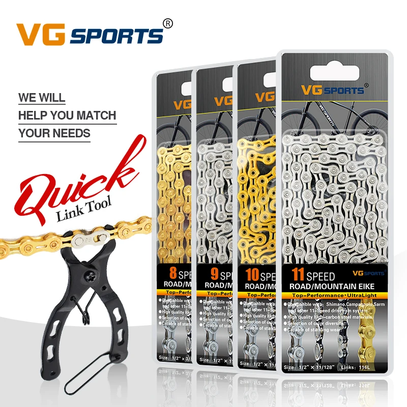 Vg esportes bicicleta corrente 6 7 8 9 10 11 velocidade de titânio arco-íris prata ouro montanha estrada bicicleta mtb cadeias parte 116 links