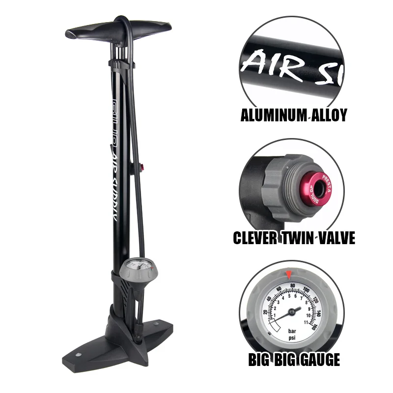 Giyo 160Psi Bike Floor Pump With Gauge Presta Schrader Valve Adapter Foot Bicycle Pump Air Inflator Tire Pump Road MTB Bike Pump