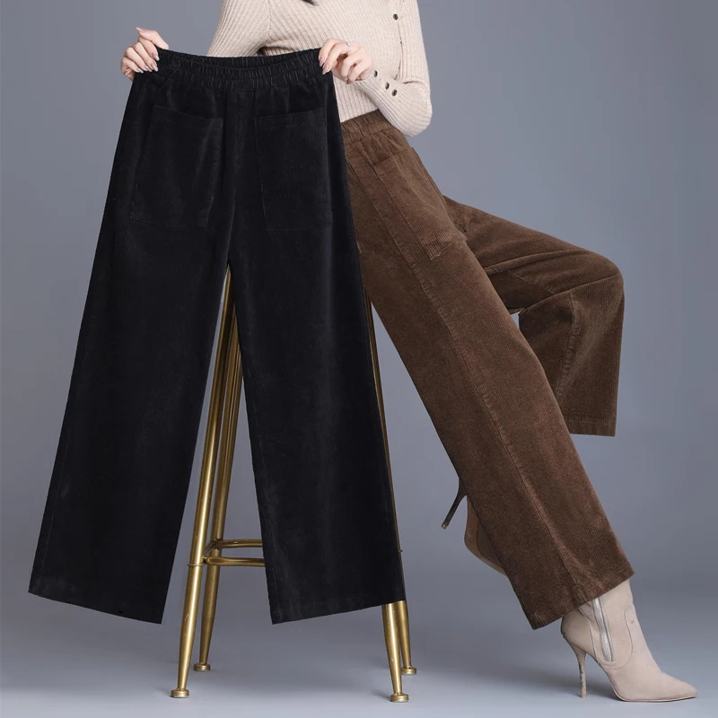 

S-4XL Plus Size Corduroy Pants For Women Solid Color Loose Women's Trousers New Autumn Pants Women High Waist Wide Leg Pants