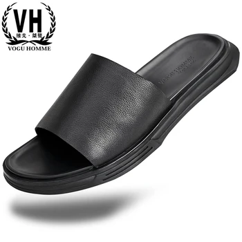 

Summer Slipper Mens Genuine Leather Soft Bottom Anti-slip Thick Bottomed mens flip flop sandals all-match cowhide spring