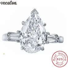 Обручальное кольцо Vecalon из стерлингового серебра 925 пробы, серебряная груша, 8ct, AAAAA Cz, обручальное кольцо для женщин, ювелирные украшения