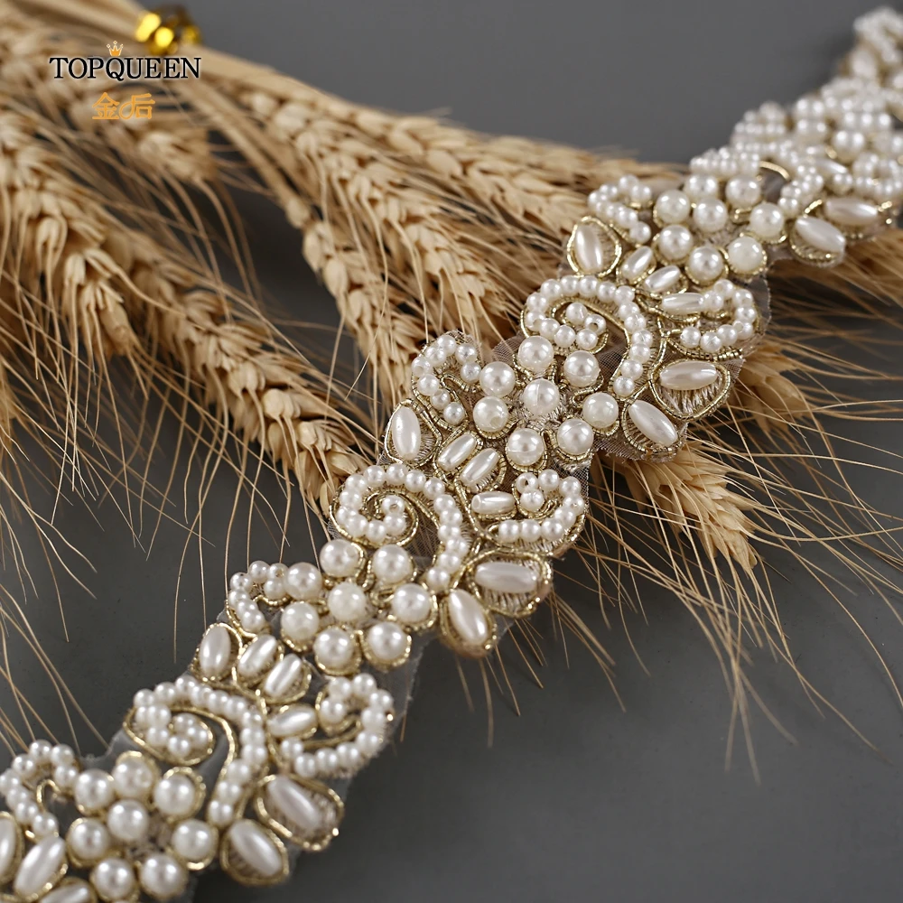 

TOPQUEEN S412 Belt with Pearls Bridal Girdle Bridal Ribbon Belt Bride Wedding Dress Pearl Belt for Bridal Bridesmaids Dresses