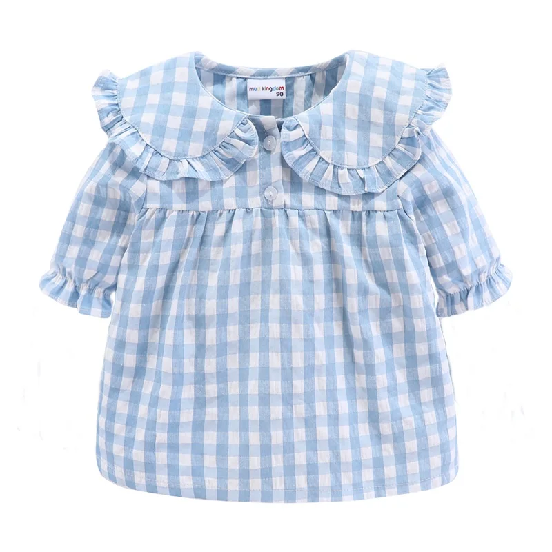 Mudkingdom Summer Pajamas for Girls Plaid PJS Cute Jammies Set Big Girl Peter Pan Collar Toddler Homewear Kids Sleepwear cotton nightgowns