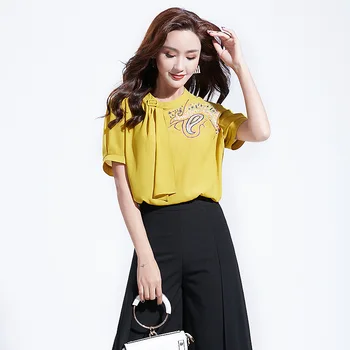 

2019 summer new Korean women's ladies fashion solid color round neck three-dimensional hanging belt