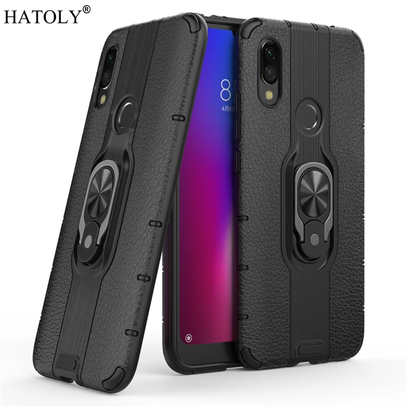 Для Xiaomi Redmi 7 чехол для армированный кольцо на палец резиновый ПК TPU Жесткий Чехол