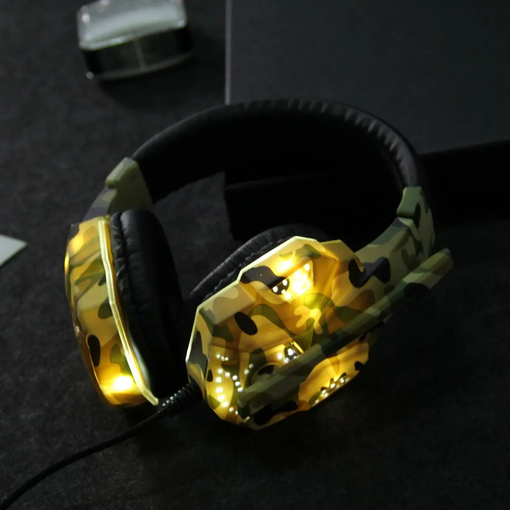 Led Light Supper Bass Gaming Headphones Game Earphones Camouflage Headset with Mic for Laptop PC Mobile Phone PS4 Xbox