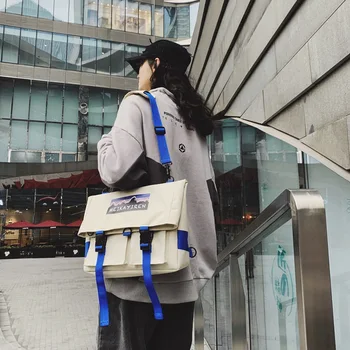 

Canvas bag female shoulders multi-purpose fashion wild students stitching contrast color small fresh female bag tide