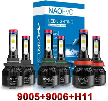 

NAOEVO 6x H11 H8 LED Auto Accessories HB4 Turbo Fan HB3 Fog Light H9 Car Headlight Blub 9006 9005 6400LM High Low Beam Lighting