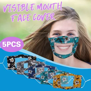 

5PCS adult Transparent print mask printed Unisex lip language Mask With Clear Window Visible Expression Special Mask Masque