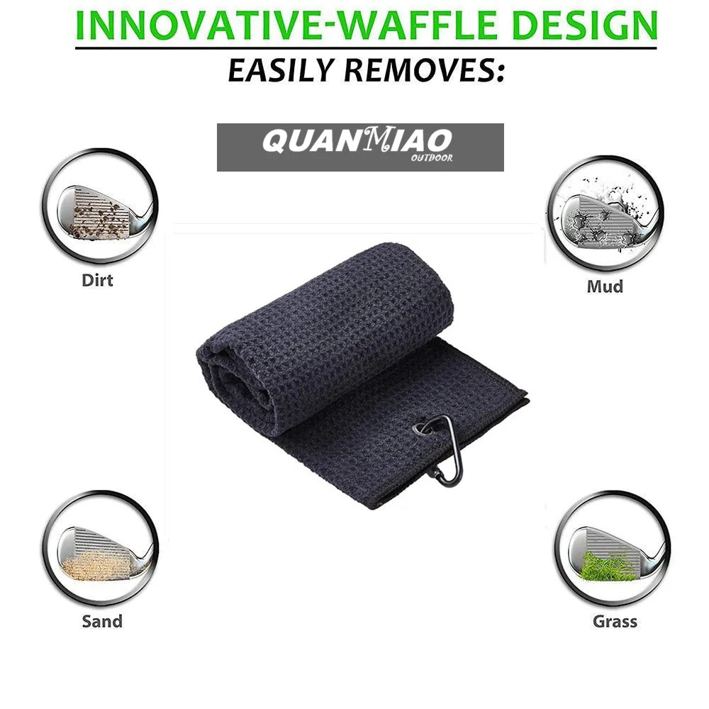 Golf Towel Waffle Pattern Cotton With Carabiner Cleaning Towels Microfiber Hook Cleans Clubs Balls Hands