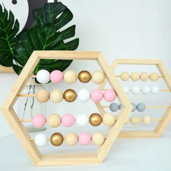 

Six-Sided Wooden Bead Frame Educational Children's Toy Hexagon Blocks Beads Percussion Cognitive Desktop Toy for Kids Children