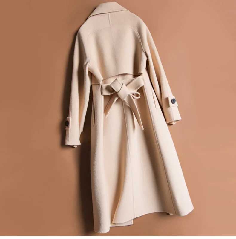 Новая модная теплая зимняя одежда женское Шерстяное Пальто с лацканами с поясом Мягкая кашемировая свободная ветровка верхняя одежда для офисных дам