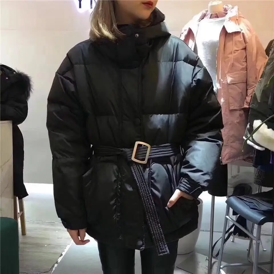 Зимняя новая модная уличная дизайнерская Брендовая женская куртка на 90% утином пуху Красивая верхняя одежда для девочек пальто с поясом