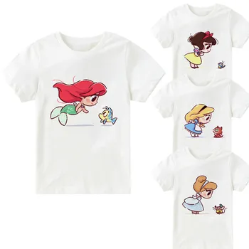 

Kawaii Mermaid and Elf Best Friend Print Cartoon Girls Tops Summer Children's Clothes Snow White Alice Princess T-shirt,bal107