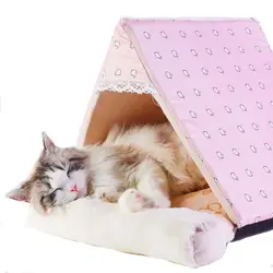 Домик для домашних животных палатка с длинная подушка лежак для питомца Four Seasons плюс бархат постель для щенка 4 цвета в наличии съемная