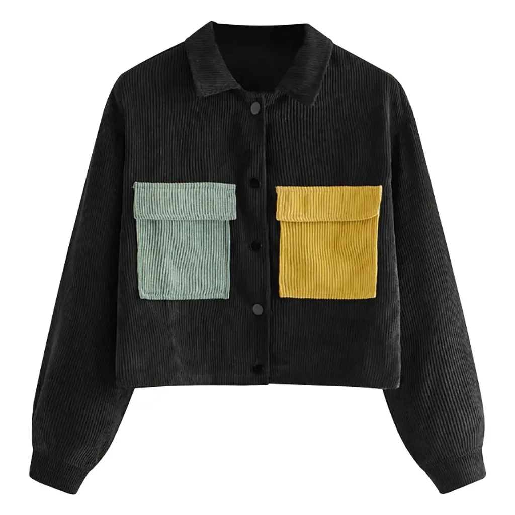 Осеннее пальто женская Повседневная Лоскутная Вельветовая куртка с длинным