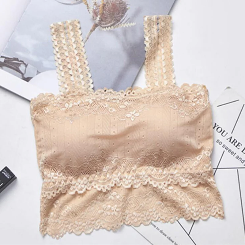 Women Push Up Lace Tube Tops Bra Fashion Seamless Padded Bras Adjusted Straps Brassiere