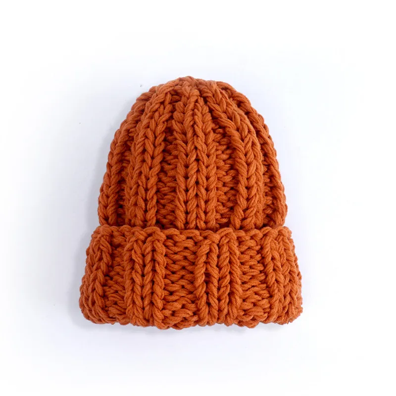 OMEA, Европейская Женская вязаная шерстяная шапочка, шапка, согревающая, для девочек, модная зимняя в стиле бини, согревающая, однотонная, Завитая, грубая, вязаная, пара шапок - Цвет: orange