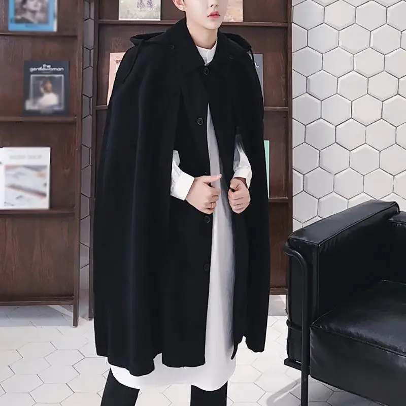 Fashion Casual New Men's Capes Woolen Coat Male Solid Comfortable Winter Hooded Tops Hot Sale Bat Sleeve Cloak Poncho S-5XL 2021
