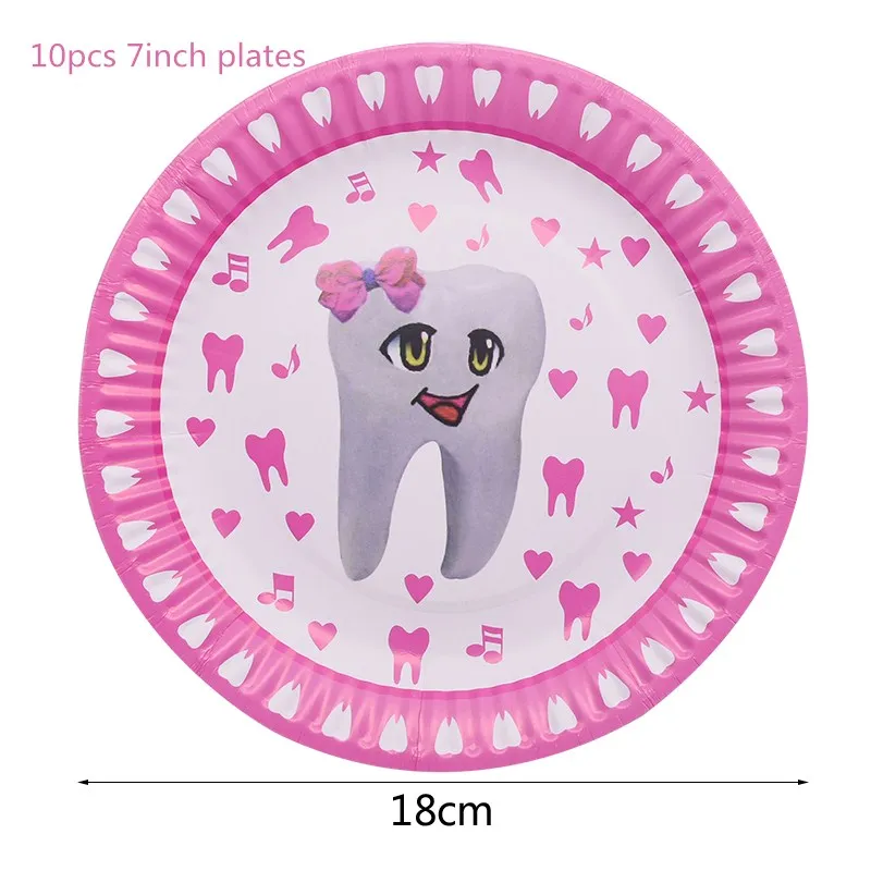 10pcs 7inch plates 1 компл. Мальчик/девочка мой первый зуб вечерние принадлежности для декора одноразовая посуда бумажные тарелки и стаканы DIY Детский душ день рождения зуб шар - Цвет: 10pcs 7inch plates