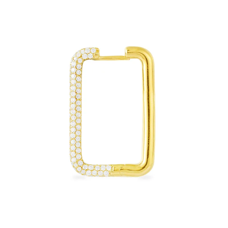 SLJELY 2020 New Fashion 925 Sterling Silver Gold Color Single Geometric Rectangle Earring Micro Cubic Zirconia 1pc for Women | Украшения и