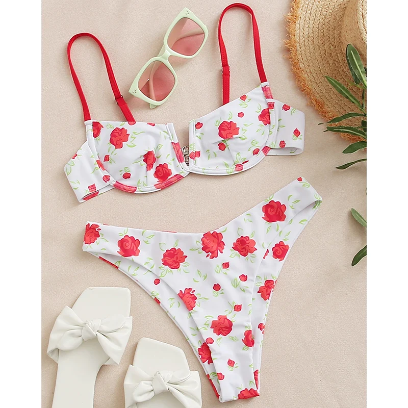 cheeky bikini sets Sexy Female Swimsuit Two Piece Set Swimwear Dot Printed Push Up Bandage Bikini Set Women Underwire Beach Wear V-neck Biquini designer bikini sets