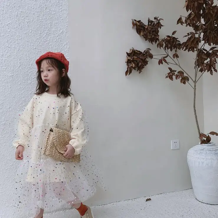 Коллекция года, платье в Корейском стиле для девочек в стиле пэчворк Модные осенние платья с длинными рукавами для девочек 2-7 лет