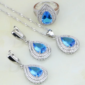 

925 Silver Jewelry Sky Blue White Australian Crystal Jewelry Sets For Women Wedding Earring/Pendant/Necklace/Ring