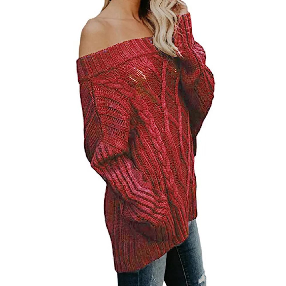  Off Shoulder Loose Slash Neck Sweater Pullover Blouse