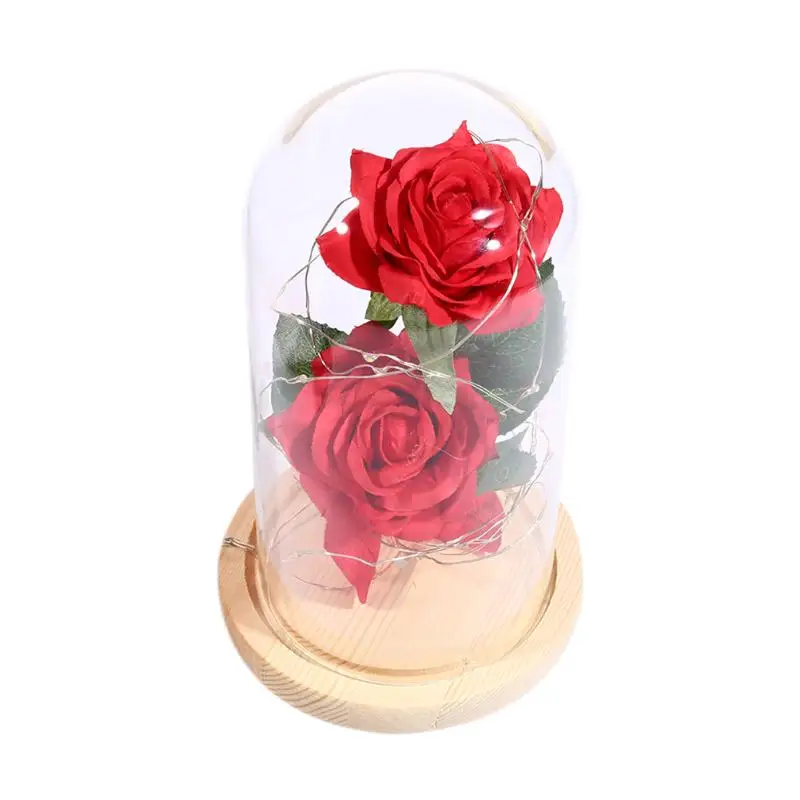 USB 20LED Ночник подарок на день Святого Валентина 2 Роза стеклянный купол медный провод деревянная база струнный светильник поддержка дропшиппинг