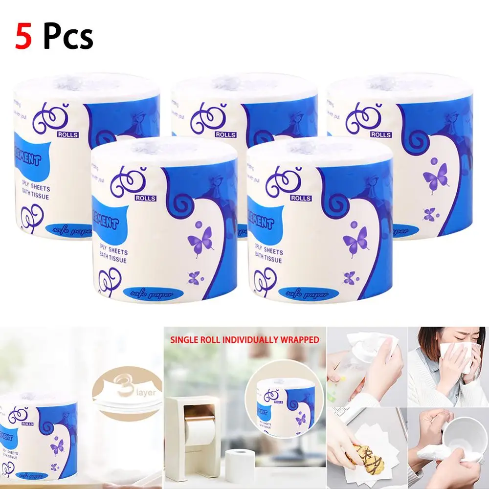 

5/10pcs 3 Ply Log Household Paper Tissue Rolls Thickened Roll Kitchen Toilet Soft And Comfortable Paper Daily Necessities