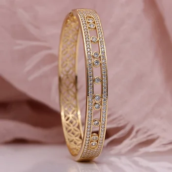 

Zlxgirl perfect metal micro pave setting bracelet and bangle Classic women's Gold color wedding bridal jewelry free bags