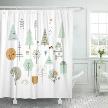 

Trees Geometric Line Palm Fir Oak Pine Christmas Shower Curtains 72"x72" Waterproof Bathroom Set with Hooks